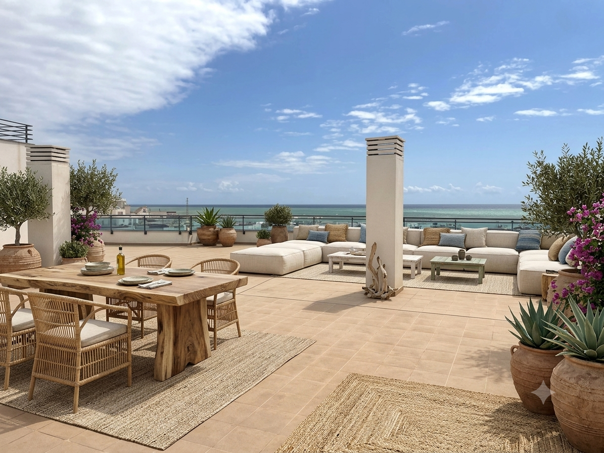 Ático único con vistas al mar, privacidad excepcional y amplia terraza en Pinar de Garrucha